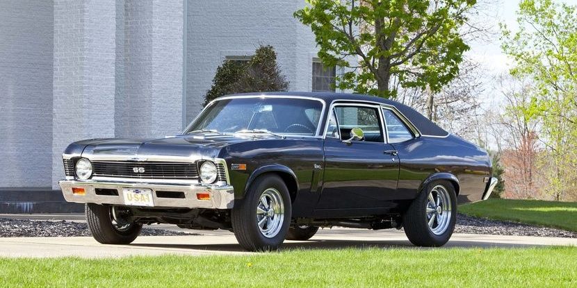 Black 1969 Chevy Nova SS on the driveway