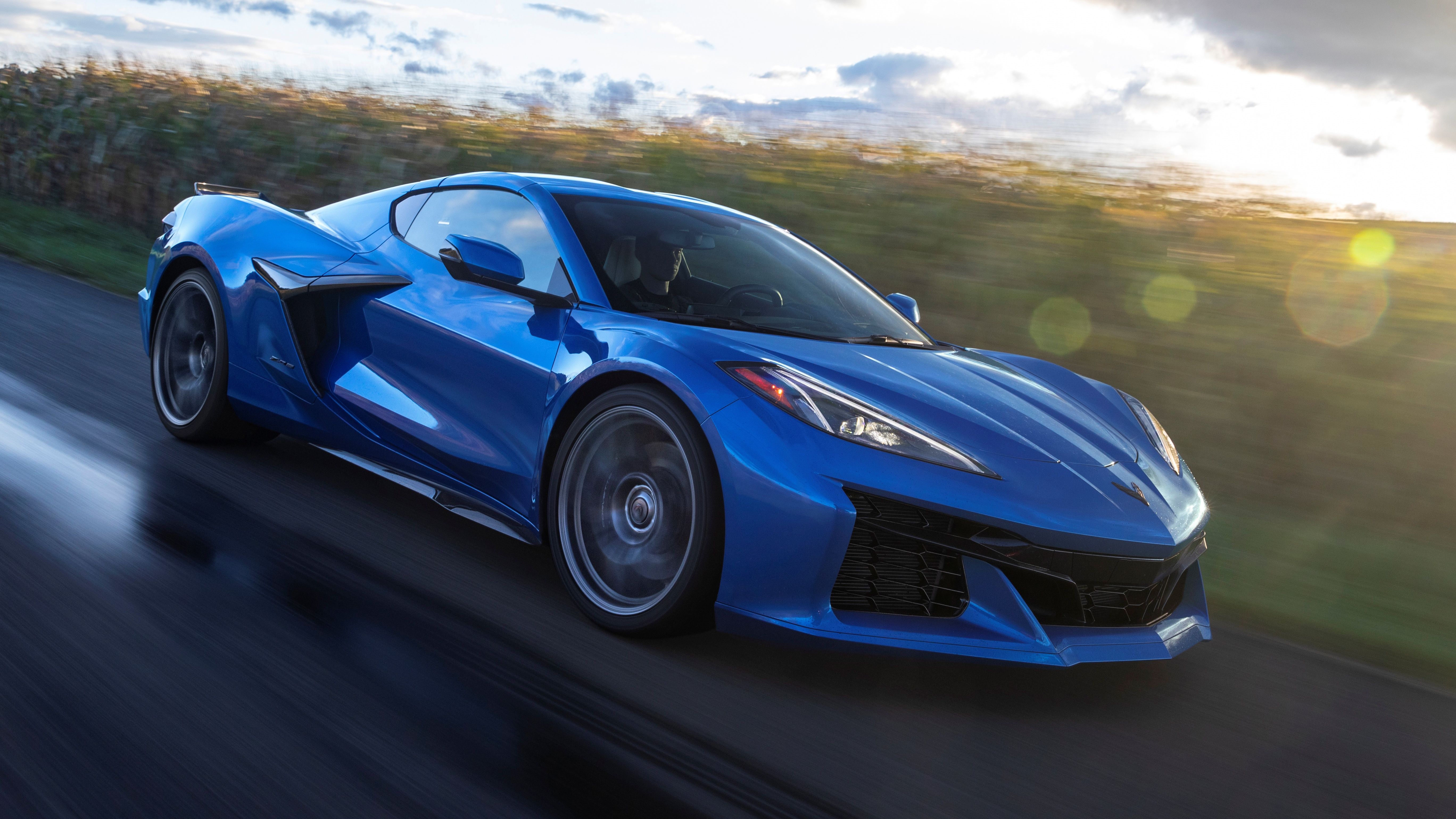 A front action shot of a 2023 Chevrolet Corvette C8 Z06